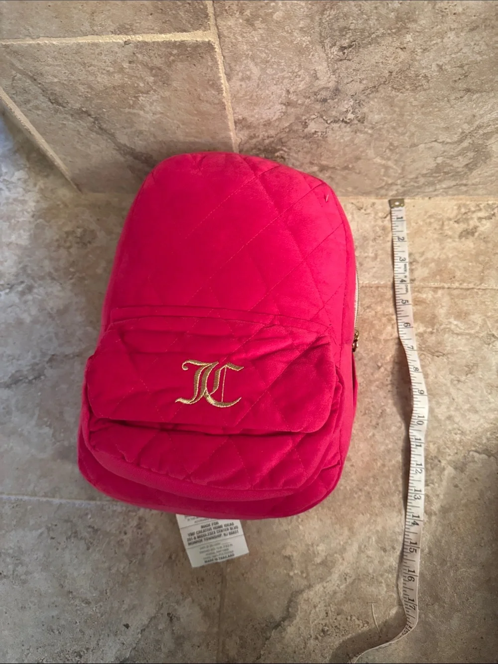 NWOT juicy couture backpack pillow Plush Quilted Pink decor  -small Flaw